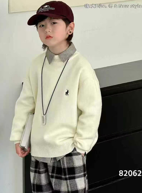 82052/82062E家一体绒毛衣童装冬款男女童加绒套头衫针织衫中大童