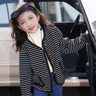 56700木家针织衫童装秋款女童条纹外套中童