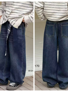 8131一体绒牛仔裤直筒裤童装秋冬款男女童加绒休闲裤长裤中大童