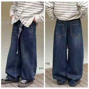 直筒裤 长裤 童装 男女童加绒休闲裤 中大童 秋冬款 8131一体绒牛仔裤
