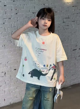 55072童家短袖T恤衫童装夏款女童卡通体恤中大童