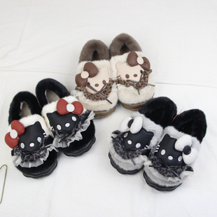 女童包跟毛毛鞋可爱卡通棉拖鞋冬季厚底防滑加绒加厚保暖毛毛拖鞋