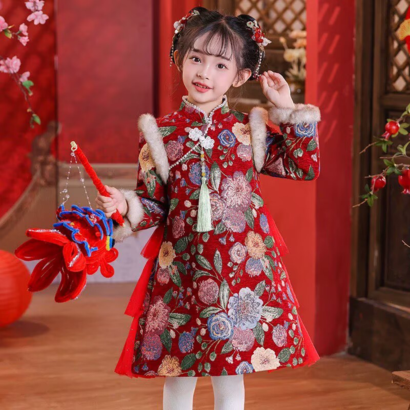 汉服女童拜年服儿童过年服冬装旗袍冬季中国风新年衣服中童服装