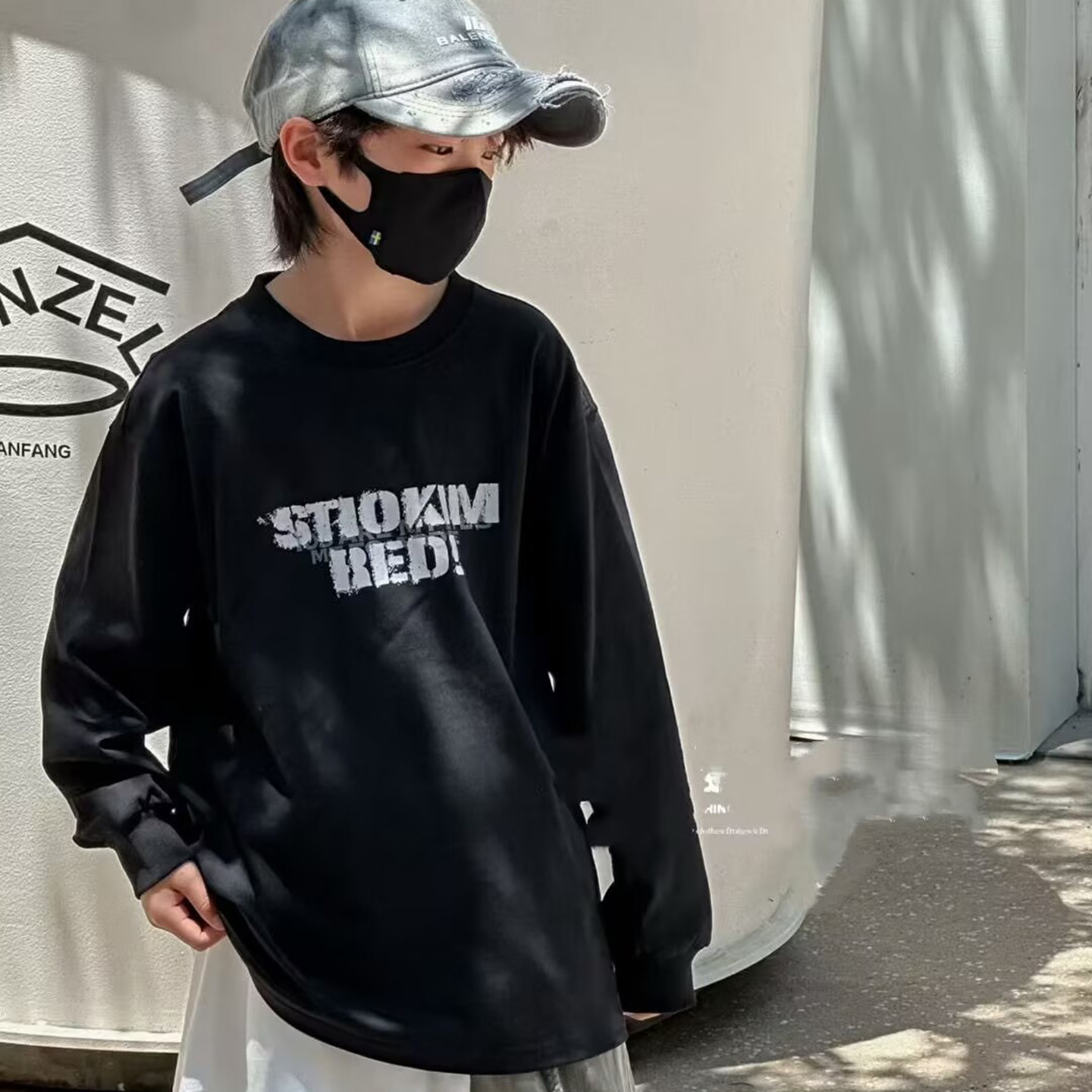 9555童家长袖T恤衫童装春款男女童字母体恤中大童