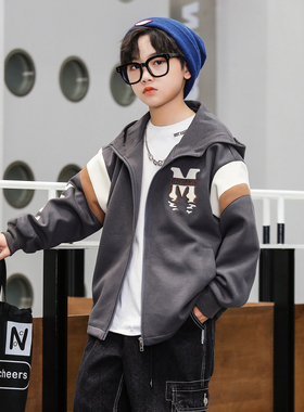 7813带帽外套童装春款男女童字母拉链衫中大童