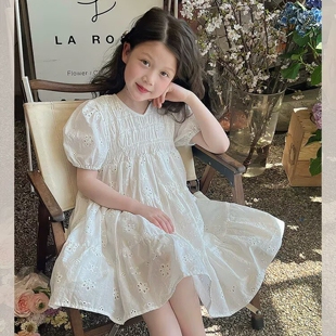 1911棉布连衣裙童装夏款女童高工刺绣镂空长裙子中大童