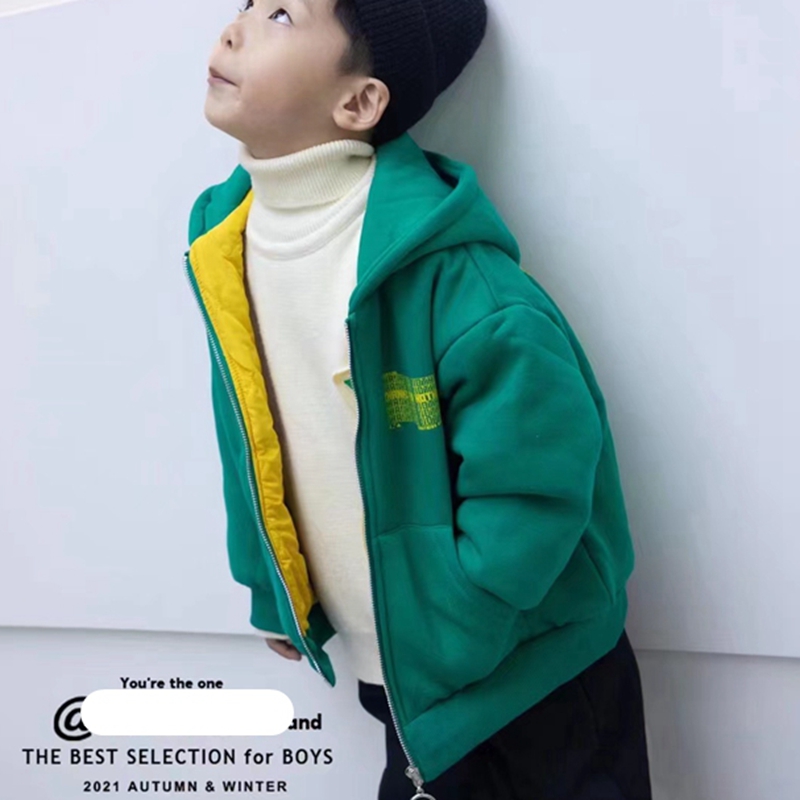 93812木家带帽夹棉外套童装秋冬款男女童加厚保暖拉链衫中童