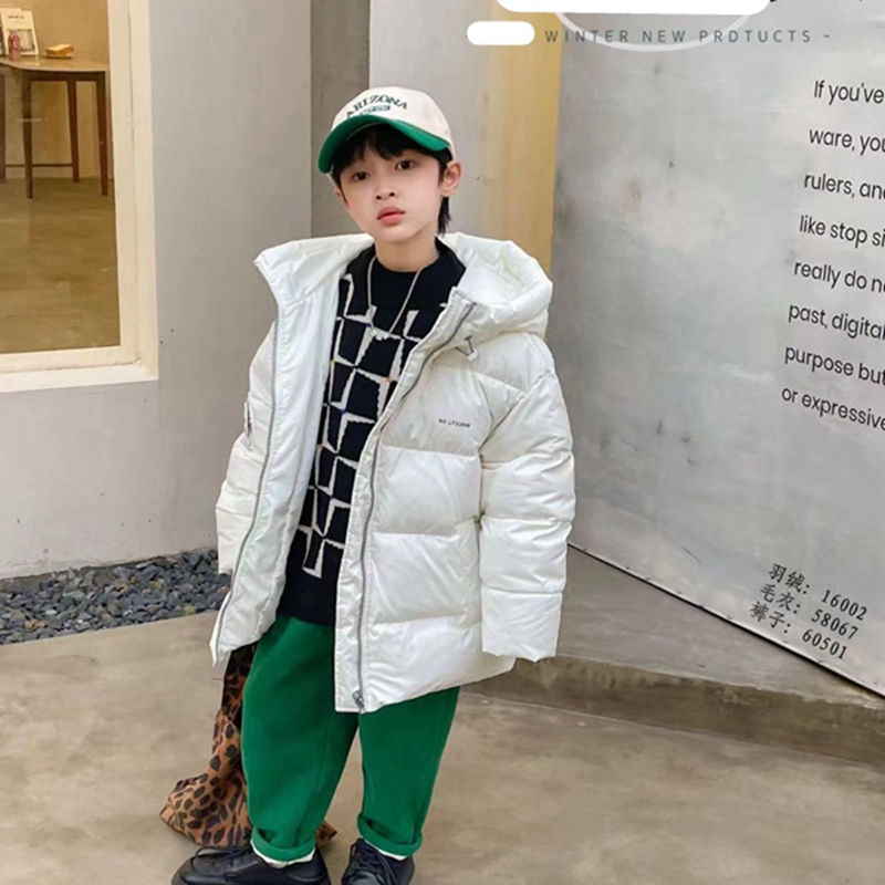16002木家荧光带帽羽绒服童装冬款男女童保暖服装中大童