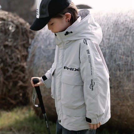 67013木家夹棉带帽冲锋衣外套童装秋冬款男女童拉链衫中童