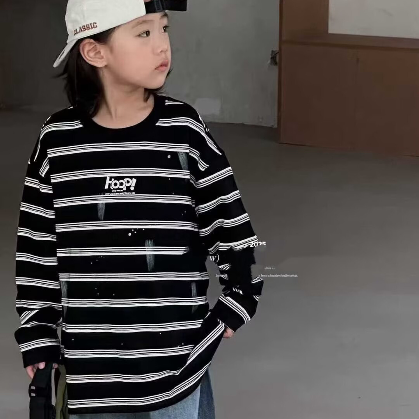 9599童家长袖T恤衫童装春款男女童条纹体恤中大童