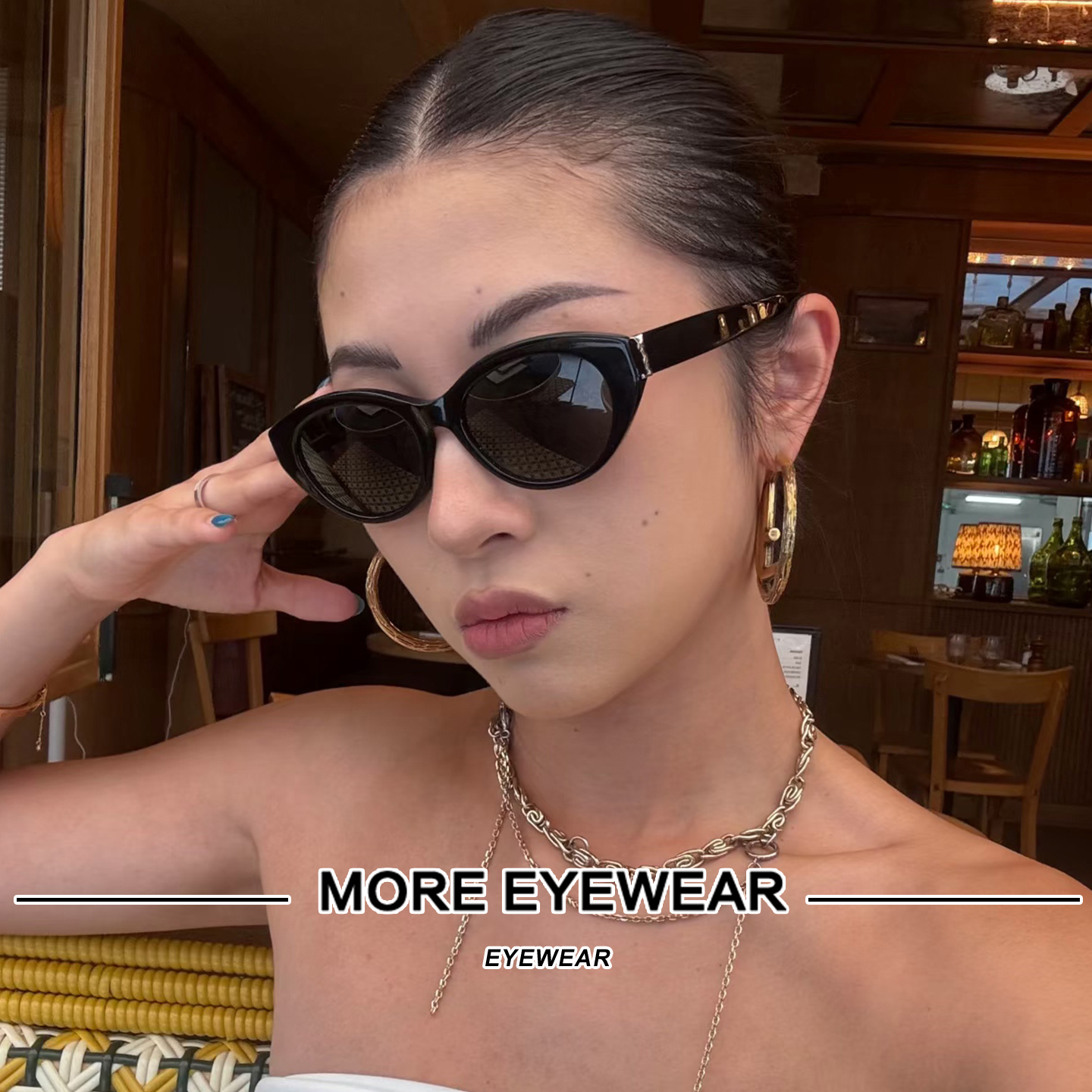 ROSE同款太阳眼镜复古黑色小框椭圆形显脸小板材高级感墨镜女M148