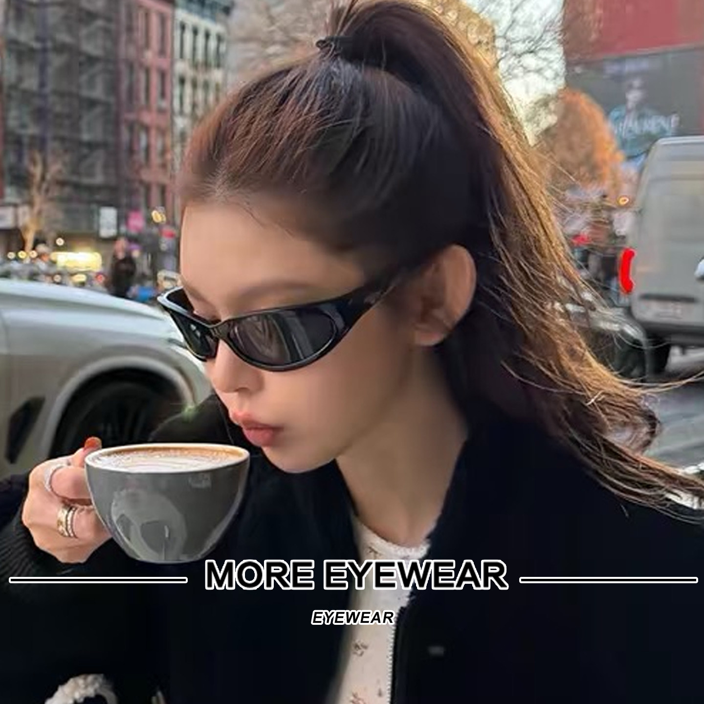Jennie同款发箍墨镜女ins风71763黑色复古大框弧形遮阳护目太阳镜