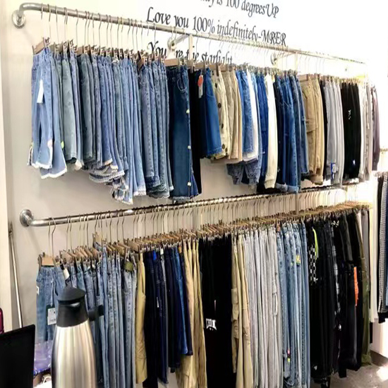 童装店不锈钢拉丝银双层壁挂衣架