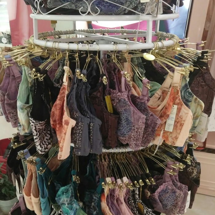 服装店圆形旋转内衣内裤展示架双层三层落地中岛架文胸挂衣服架子