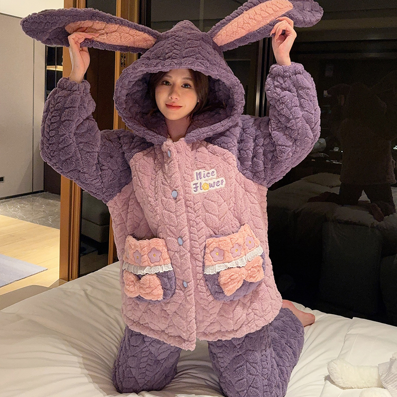 加大码250斤加厚夹棉睡衣女