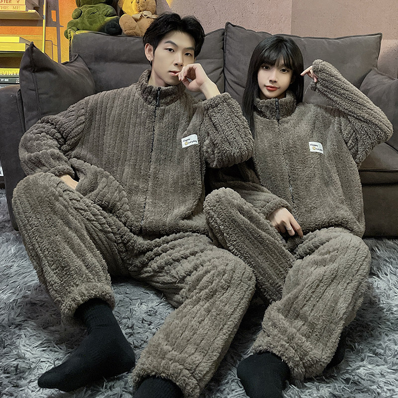 秋冬情侣睡衣男加厚珊瑚绒新款拉链加肥加大码300斤法兰绒套装女,女士内衣/男士内衣/家居服,睡衣/家居服套装,淘宝优惠券,粉丝福利购,淘宝优惠卷