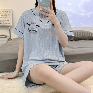 200斤休闲宽松加肥大码 睡衣女夏款 短裤 薄款 胖MM300斤家居服 短袖