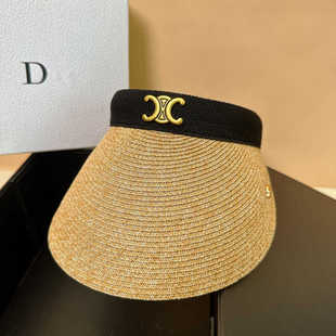 金属凯旋门拉菲草帽女款海边防晒空顶帽防紫外线大帽檐沙滩太阳帽