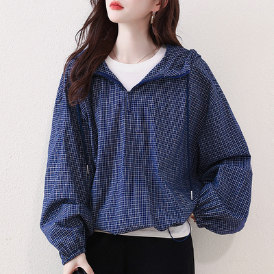 实拍时尚格子连帽衬衫女秋季2025年新款宽松上衣大码欧货洋气衬衣