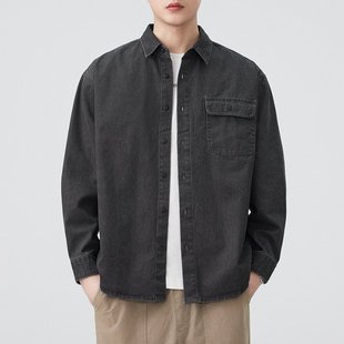 外套QW29 休闲百搭加绒衬衫 秋季 纯棉衬衣日系复古男宽松长袖
