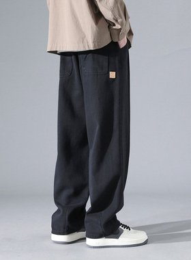 秋季新款高街垂感宽松直筒运动卫裤灰色阔腿加绒休闲裤QW28