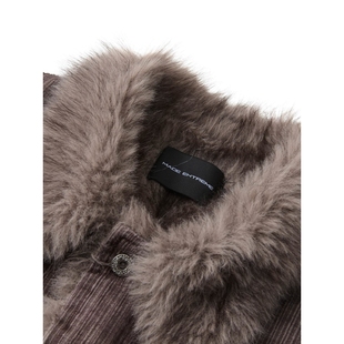 坑条纹座山雕翻领毛领美式 复古短宽街头夹克加厚外套男QW75