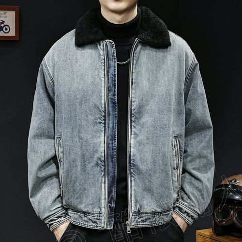 羊羔绒毛领牛仔棉衣外套男加厚保暖2025新款冬季棉袄棉服夹克QW77