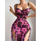 Sheer Women with Sexy Nightgown Lingerie Split Gathered