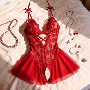 Lace open piece crotch lingerie one women size large for