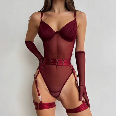 Hot selling lingerie with straps, splicing, slim fit, gloves