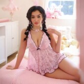 pajama lingerie and Sexy lace romantic pink tie set bow