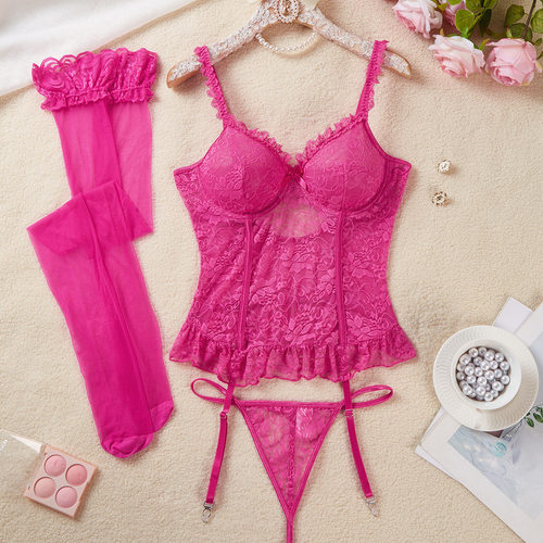 Purple lace garter belt sexy vest set sexy lingerie bra set