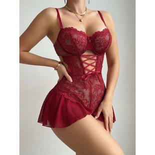 Lingerie Bodysuit Sexy Mesh Sheer Nightgown Plus Size Lace-U