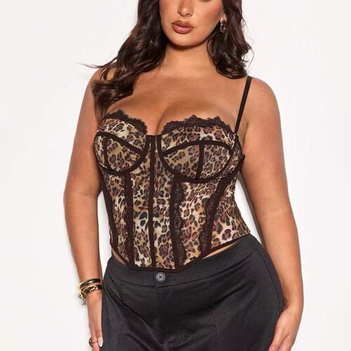 Leopard print fishbone bra, cinching and gathering, slimming