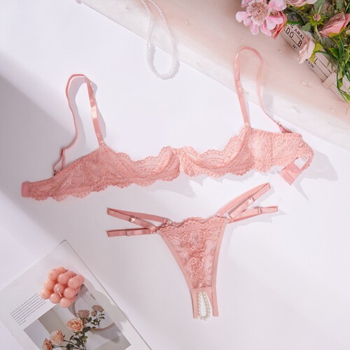 New sexy bra set with lace women's lingerie and open crotch