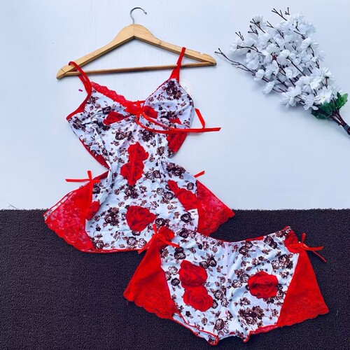 Hot selling lingerie set with printed sexy suspender pajamas