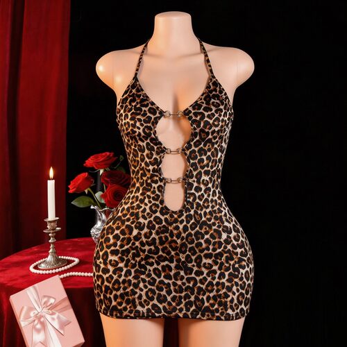 Large-size hollowed-out leopard print butt-hugging skirt, se
