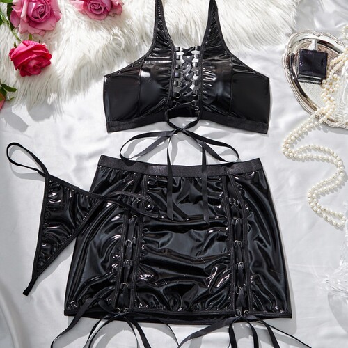 PU Leather Role Playing Strap Skirt Strap Uniform Female Nig