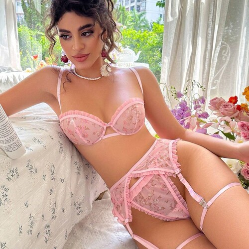Countryside mesh printed cute three piece set of erotic ling