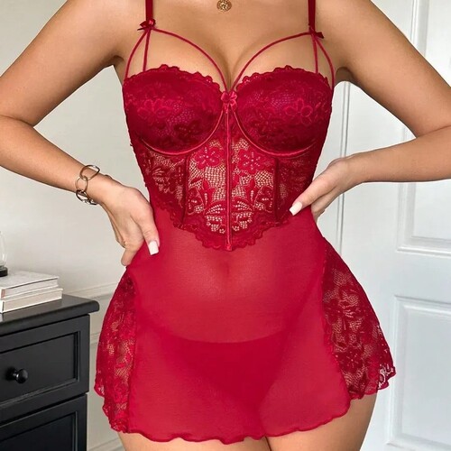 Sexy lingerie, sexy lace pajamas, women's hollowed out persp