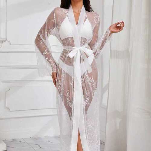 Sexy lingerie mesh nightgown thin and sexy sleepwear long se