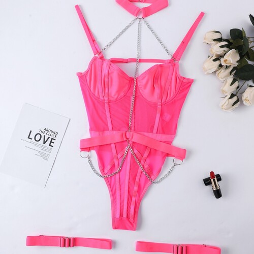 Metal chain sling sexy backless fun jumpsuit with leg loops