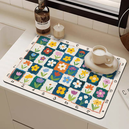 棋盘格硅藻泥厨房沥水垫灶台控垫
