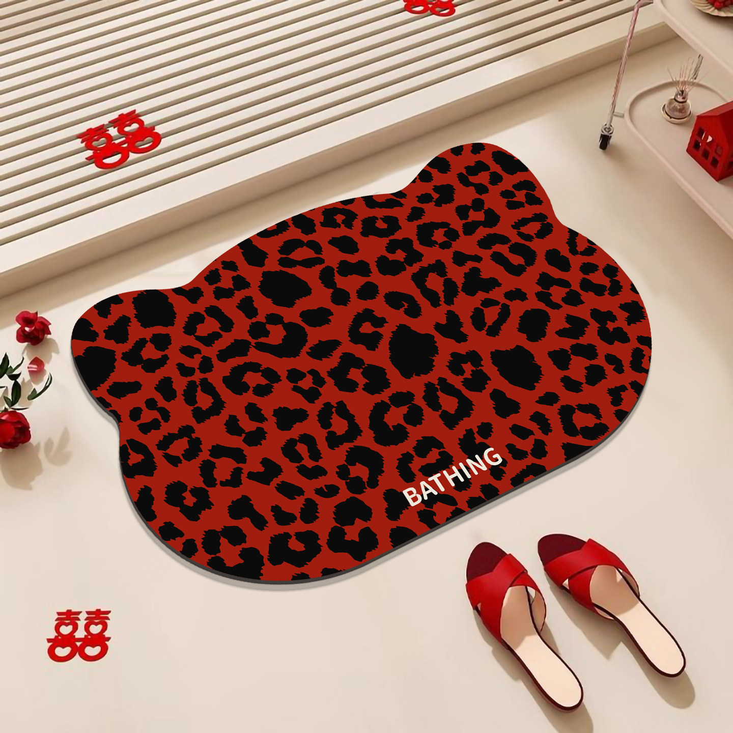 多巴胺豹纹浴室地垫硅藻泥吸水垫卡通防滑速干软垫淋浴房门口脚垫,居家布艺,家用脚垫,淘宝优惠券,粉丝福利购,淘宝优惠卷