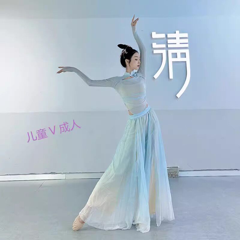 超仙古典舞蹈套装仙气飘逸古风纱衣中国练功大摆裙演出服超仙舞蹈