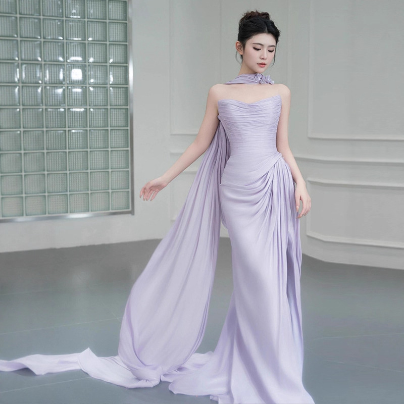 性感抹胸晚礼服晨袍年会生日宴会高级感新娘订婚显瘦鱼尾敬酒服女