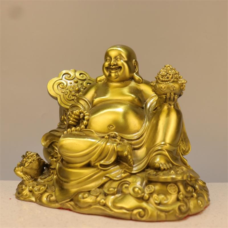 纯铜弥勒佛摆件如意聚宝盆笑佛大肚佛布袋佛家居佛堂供养桌面摆件