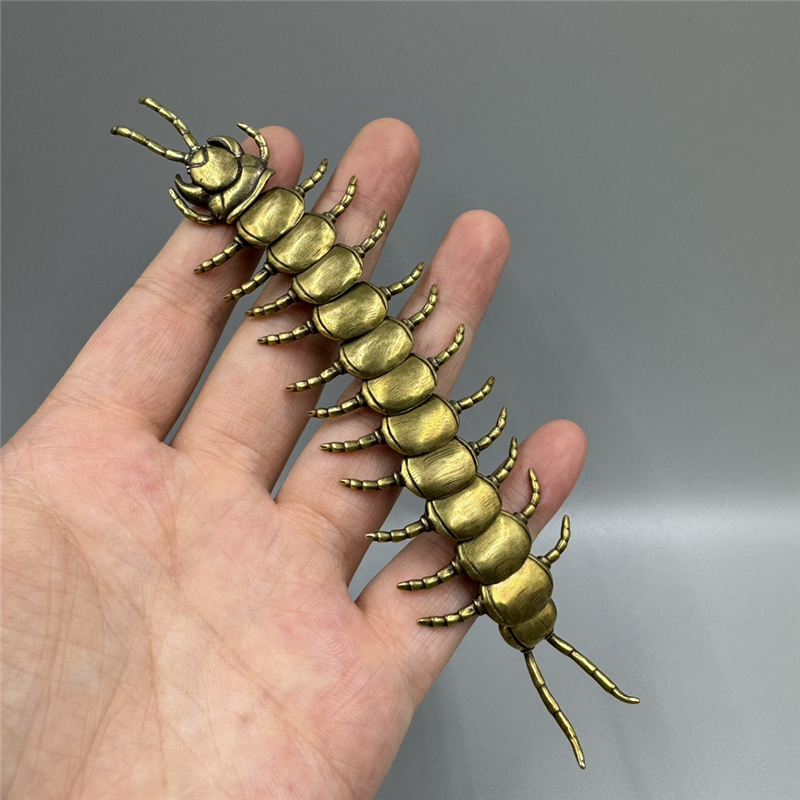 纯铜蜈蚣摆件黄铜天龙手把件招财百足虫风水铜器中式装饰文玩茶宠