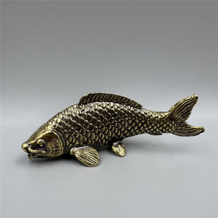 黄铜鲤鱼小摆件纯铜迷你小鱼儿手把件招财铜鱼年年有余茶宠装饰品