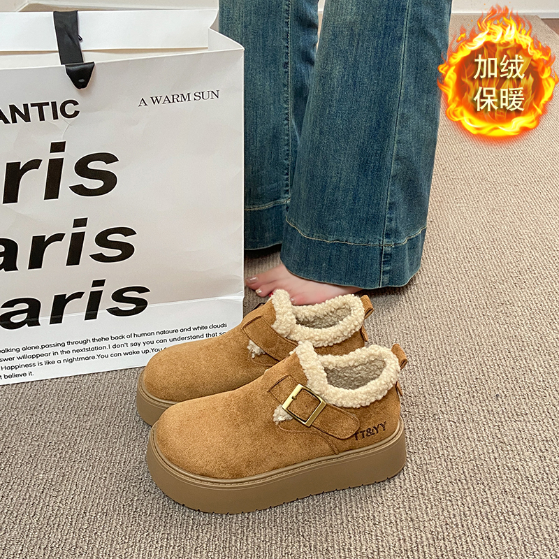 平底勃肯鞋女加绒保暖雪地靴女2025新款冬季乐福鞋豆豆鞋博肯棉鞋